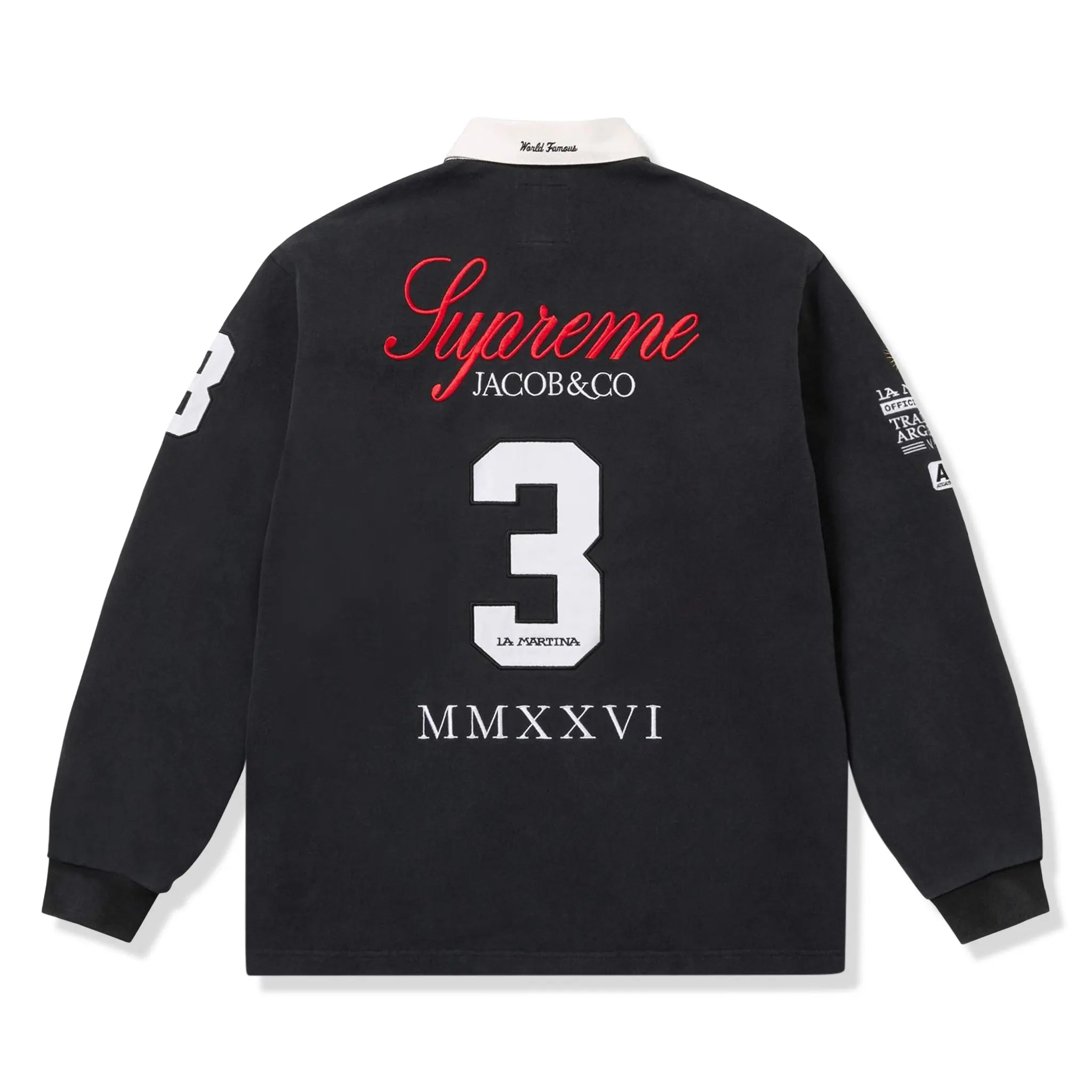 Back View of Supreme x Jacob & Co. La Martina Rugby Black Polo Shirt
